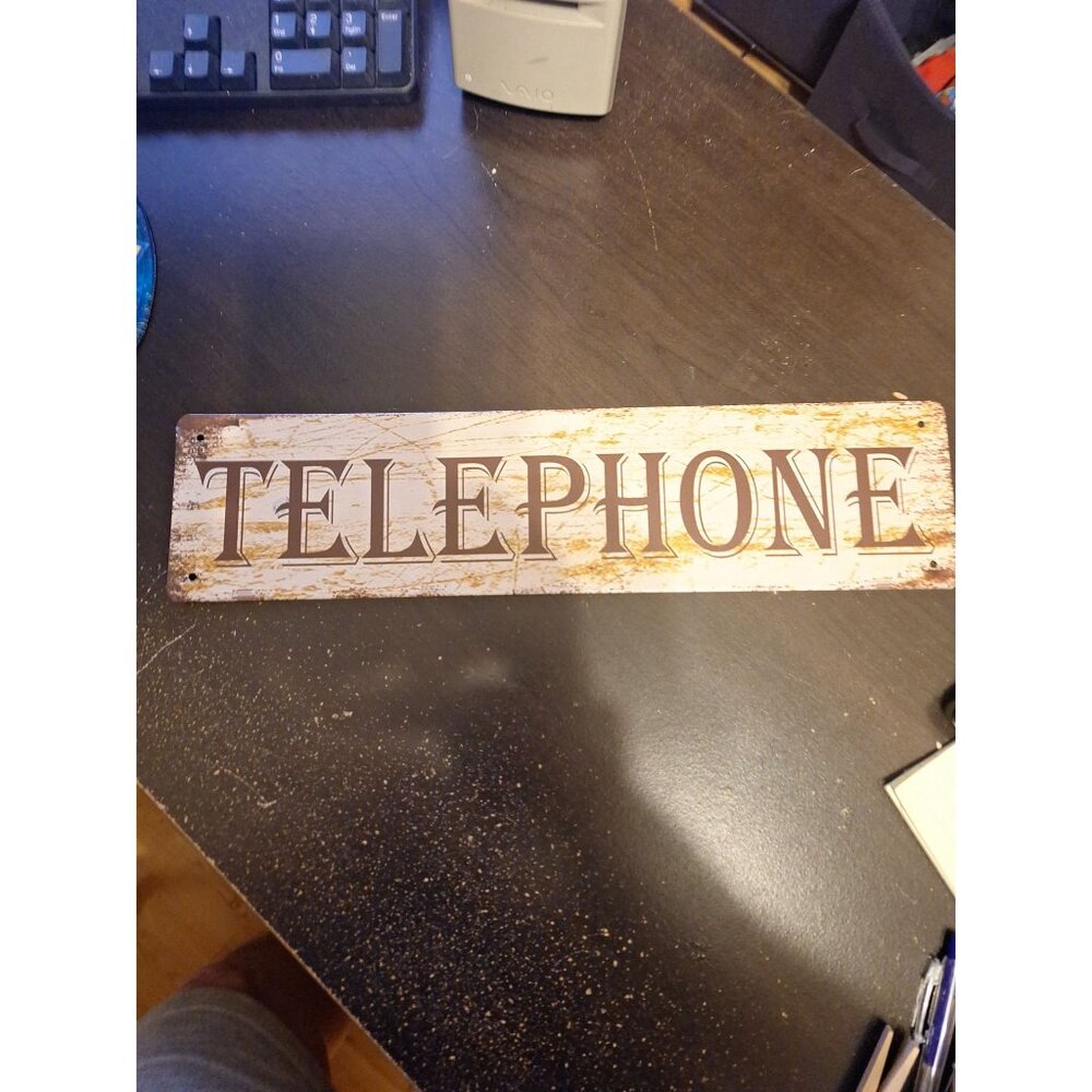 Telephone Metal Tin Sign 4" x 12" Vintage Retro Wall Decor Phone Theme